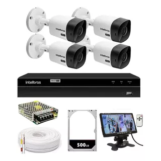 Kit Cftv Dvr Intelbras+4 Câmeras Ir Hd 1 Mp+ Monitor+brinde