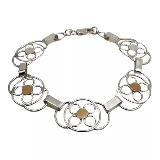 Pulsera Flores Plata Nacional Oro 18kilates A Mano Rustica