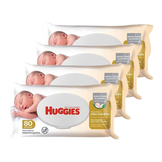 Toallas Humedas Huggies Con Oleo Calcareo Deluxe 80 Pack X 4