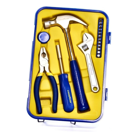 Kit Set 17 Herramientas Goodyear Hogar Martillo Francesa Color Azul Con Amarillo