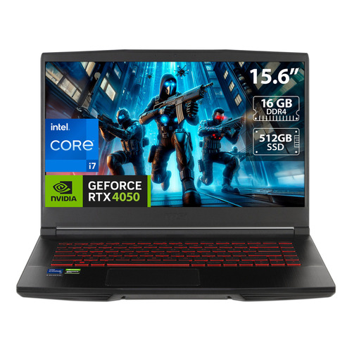 Laptop  gamer  MSI Thin GF63 negra 15.6", Intel Core i7 12650H  16GB de RAM 512GB SSD, NVIDIA GeForce RTX 4050 144 Hz 1920x1080px Windows 11 Home