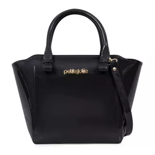 Bolsa Tote Petite Jolie Pj3939 Design Lisa De J-lástic  Preta Com Alça De Ombro Preta Alças De Cor Preto E Ferragens Metal