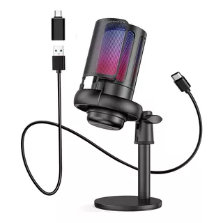 Micrófono Condensador Usb Profesional Led Rgb Para Gamer - Para Pc - Para Celular Tipo C - Podcast - Streamers