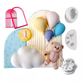 Molde Silicone Cortador Balões Urso  Nuvem Confeitaria Kit