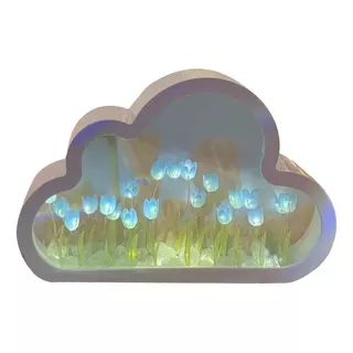 Luz Nocturna Con Espejo De Tulipán Led Nube Para Dormitorio Color De La Estructura Azul Color De La Pantalla Azul