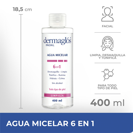 Dermaglos Agua Micelar 6 En 1 Desmaquillante X 400 Ml