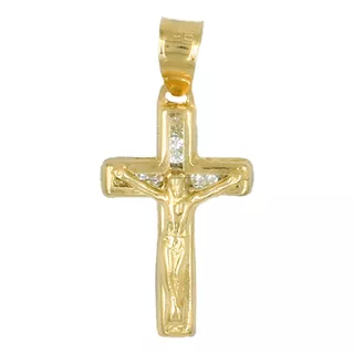 Dije Medalla Cruz Jesus Cristo Zirconias Oro Puro 10k 100% 