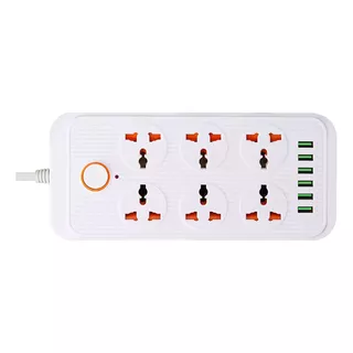 Prolongador Alargue 6 Tomas+ 6usb Fast Charge 3.1a Calidad Color Blanco