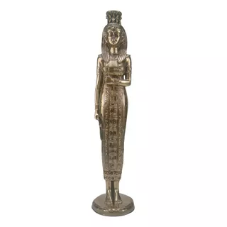 Cleópatra Rainha Do Egito Estatueta Gr. 47 Cm - Egipício Cor Ônix Ouro Metálico