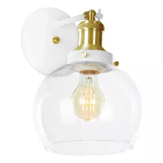 Arandela Château Bola Media Vidro Branco C/ Dourado 20cm 110v/220v