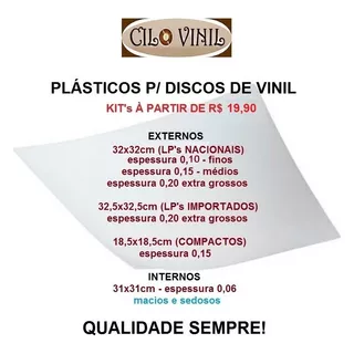 Plásticos P/ Lp Discos Vinil - Kit's À Partir De R$ 19,90