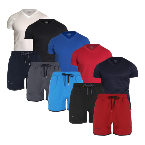 Pack 5 Playera Y 5 Shorts Deportivos Entrenar Ejercicio Gym 