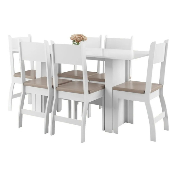  M&C Juego De Comedor Mesa 6 Sillas Madera Mdf Tapizado Color Blanco Diseño de la tela de las sillas Liso