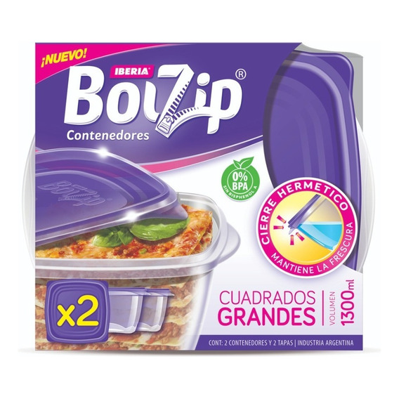 Contenedores Cuadrados Grandes 1300ml Bolzip X2und