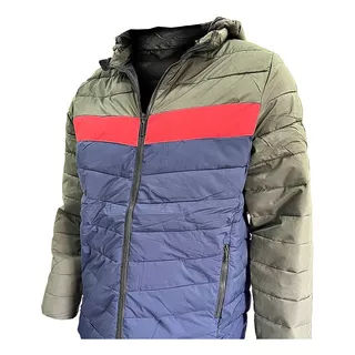 Campera Puffer Inflada Combinada Gris/rojo/azul - Hombre