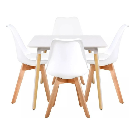 Juego De Comedor Eames Mesa 80x80 + 4 Sillas Acolchonadas 