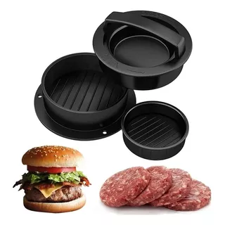 Forma Para Moldar Hamburguer Comun Mini E Recheado 3 Em 1 Cor Preto