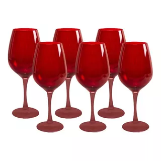 Taças De Vinho Para Agua Em Vidro 385ml 6 Unidades Cor Vermelha