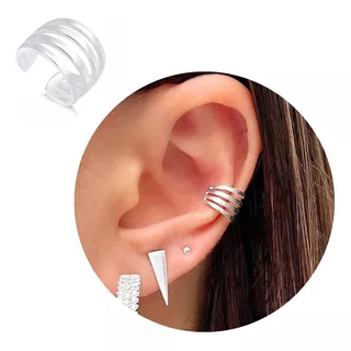 Piercing Pressão Fake Orelha Ear Em Prata 925 Maciça 4 Fios 