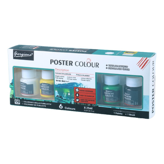 Set Pintura Poster 6 Color 25ml Pincel Mezclador Giorgione