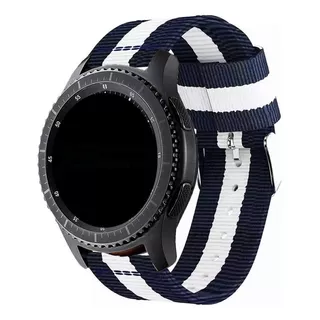 Pulseira 22mm Nylon Listrada Para Samsung Galaxy Watch3 45mm Cor Azul/branco
