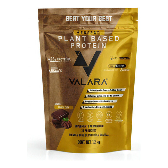 Suplemento En Polvo Plant Based Protein Valara Proteína Vegana 1.2kg Sabor Café Sabor Choco Café
