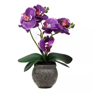 Orquidea Artificial Violeta Con Maceta De Cemento 35cm