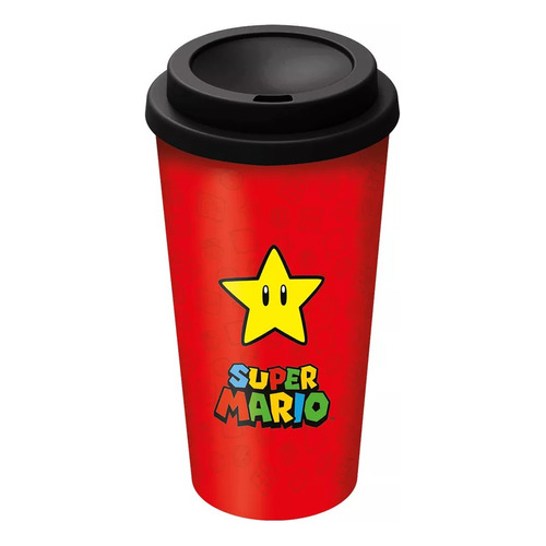 Vaso cafe doble 520ml pared grande Super mario Color Rojo