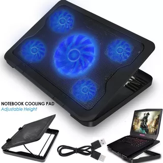 Ventilador Notebook Macbook 5 Elices Reclinable Pcimport Color Negro Led Azul