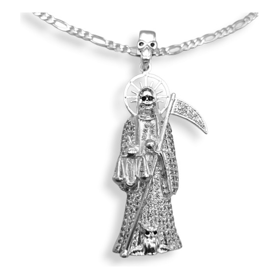 Dije Collar Santa Muerte Plata 925 De 7.5cm + Cadena 60cm