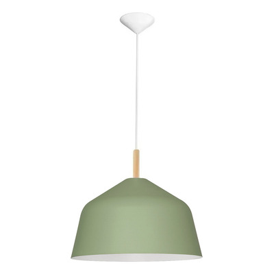 Lampara Colgante Campana 40cm Verde Diseño Con Madera C377 
