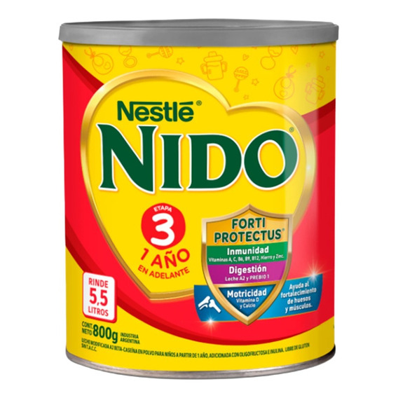 Leche En Polvo Nestle Nido 3 Prebio 1 A2 800gr Sin Tacc