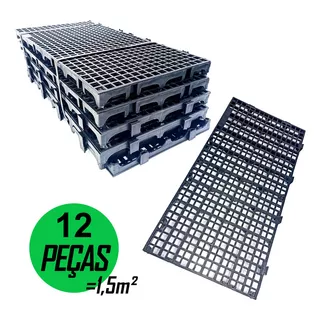 Kit 12 Pçs Pallet Estrado Plástico 2,5x25x50 Preto = 1,5m²