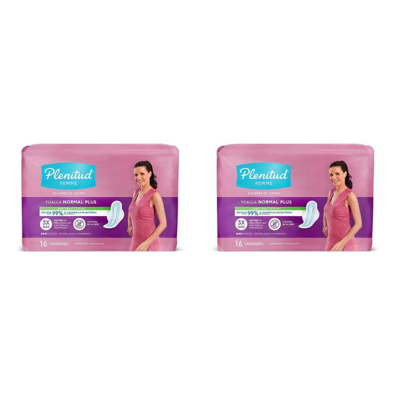 Plenitud Femme Normal Toalla Protectora Plus 2 Paquetes 16 Unididades en Cada Uno