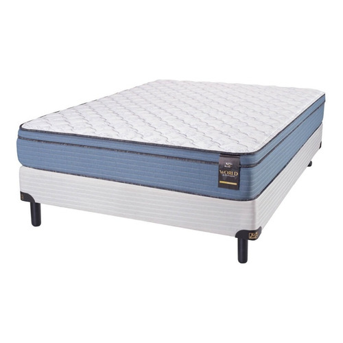 Colchón + Somier 2p King Koil Caress 140 X 190 + 2 Almohadas Color Azul Y Blanco