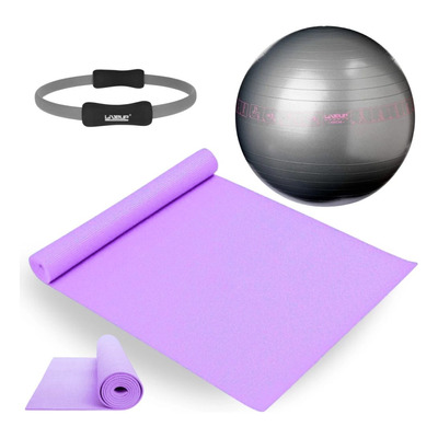 Kit Colchonete Lilas 1,73 M + Bola Suiça 65 Cm + Arco Anel