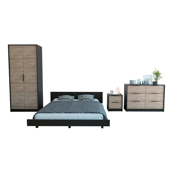 Base De Cama 2 Plazas+comoda - Kaia - Wengue/miel