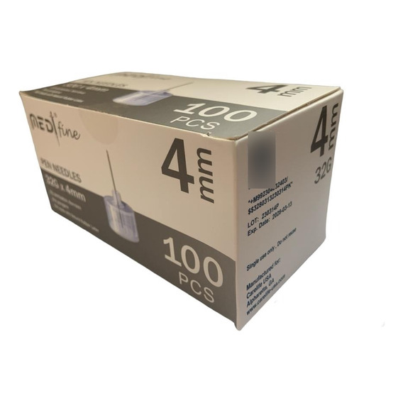 Medtfine 100 Agujas Lápiz Insulina Ozempic Victoza 4mm 32g