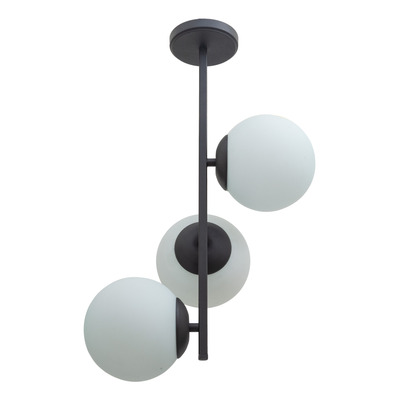 Plafon 3 Luces Vertical Elyn E27 Negro Globo Opal 15cm 
