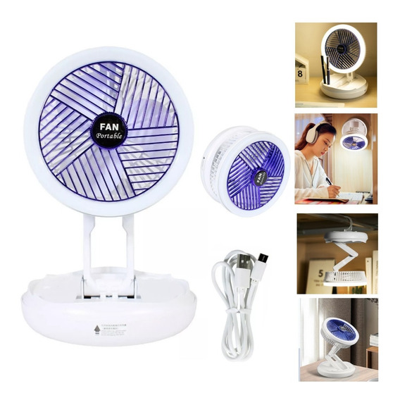 Ventilador Portátil Recargable Fan Con Luz  Pequeño Plegable