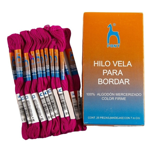 Hilo Bordar Vela Algodón Mercerizado 25 Madejas 7m Pony Color C036 Rosa Mexicano