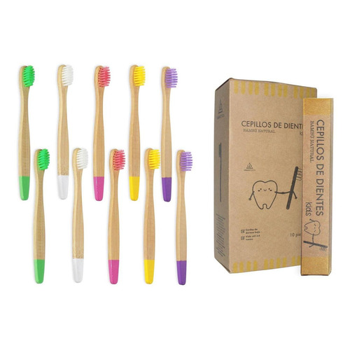 Paquete 10 cepillo dientes bambú biodegradable suave multicolor