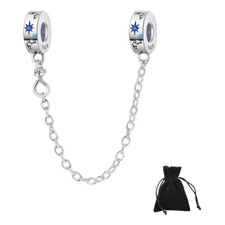 Charm Estrella Luna Cadena Seguridad Plata 925 Compatible