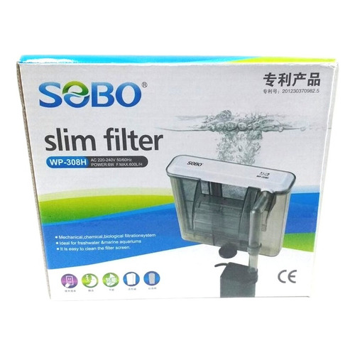 Filtro Sobo Hangon Slim WP-308h para acuarios, 600 l/h, 120 l, 127 V