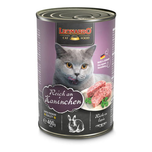 Alimento Leonardo Quality Selection para gato adulto sabor conejo en lata de 400g