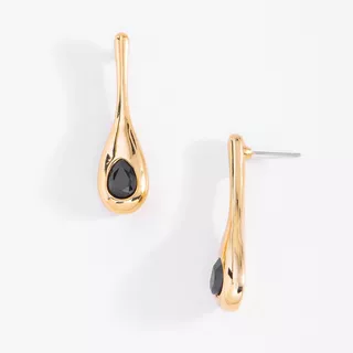 Aretes Largos Tipo Gota Negro En Baño De Oro Marca Nice