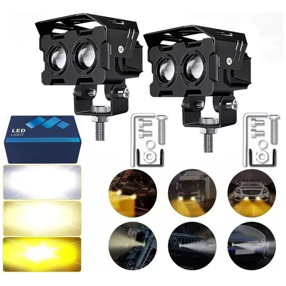 Par Luces Led Auxiliares Faros De Lupa Para Auto Moto 120w