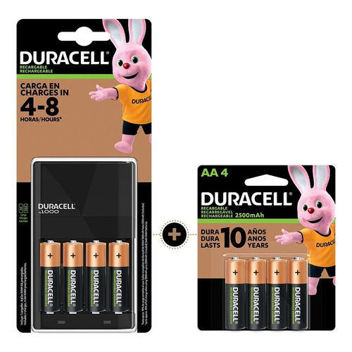Duracell Rechargeable Kit cargador con 4 pilas AA y 4 Pilas AA