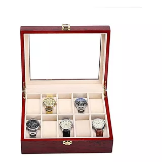 Exhibidor Caja Estuche De Madera Para 10 Relojes Cristal