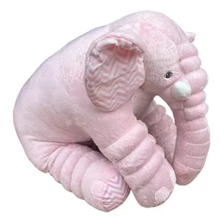 Almofada Travesseiro Elefante Pelúcia Rosa Chevron 80cm